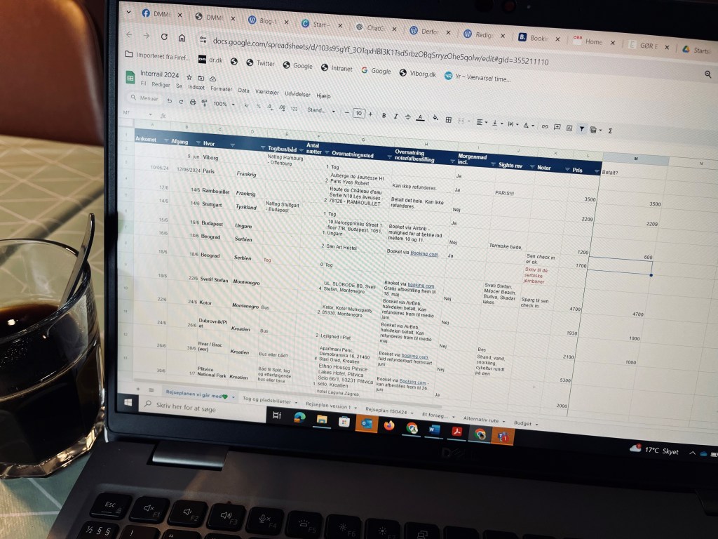 Screen dump af plan for interrail